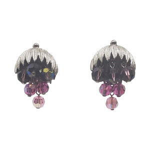 Vintage Earrings Purple Waterfall Clip On Schrager Aurora Borealis Bead Dangle